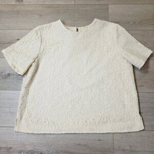 Vtg Womens Appleseeds Cream Floral Crochet Lace Short Sleeve Blouse Sz XL